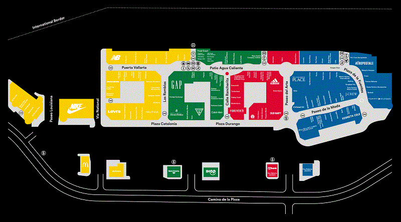 Mapa do outlet Las Americas Premium em San Diego Mapa do outlet Las Americas Premium em San Diego