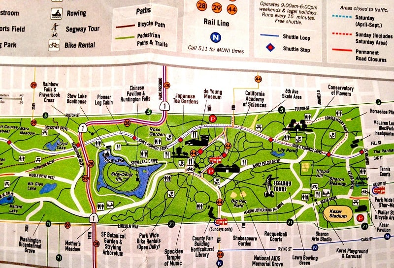 Mapa do Golden Gate Park em San Francisco Mapa do Golden Gate Park em San Francisco